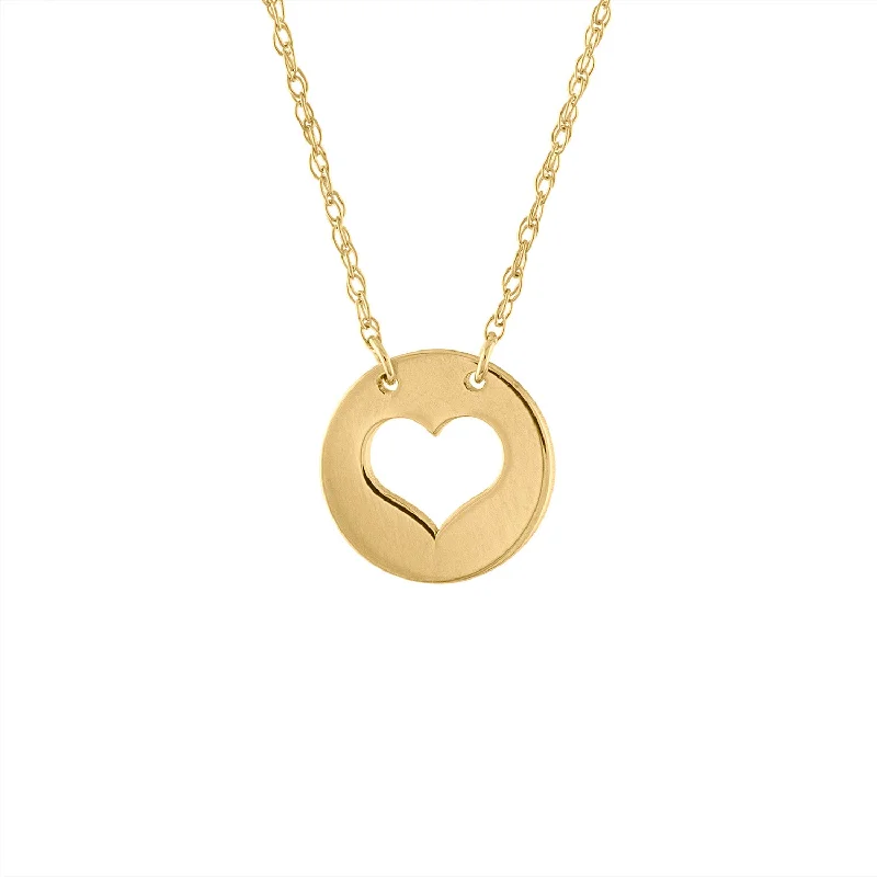 Custom necklaces for women with initials-14KT GOLD CUT OUT HEART DISK NECKLACE