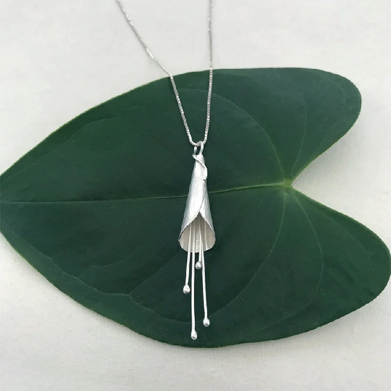 Women’s geometric necklaces-Calla Lily Necklace - Sterling Silver, Indonesia