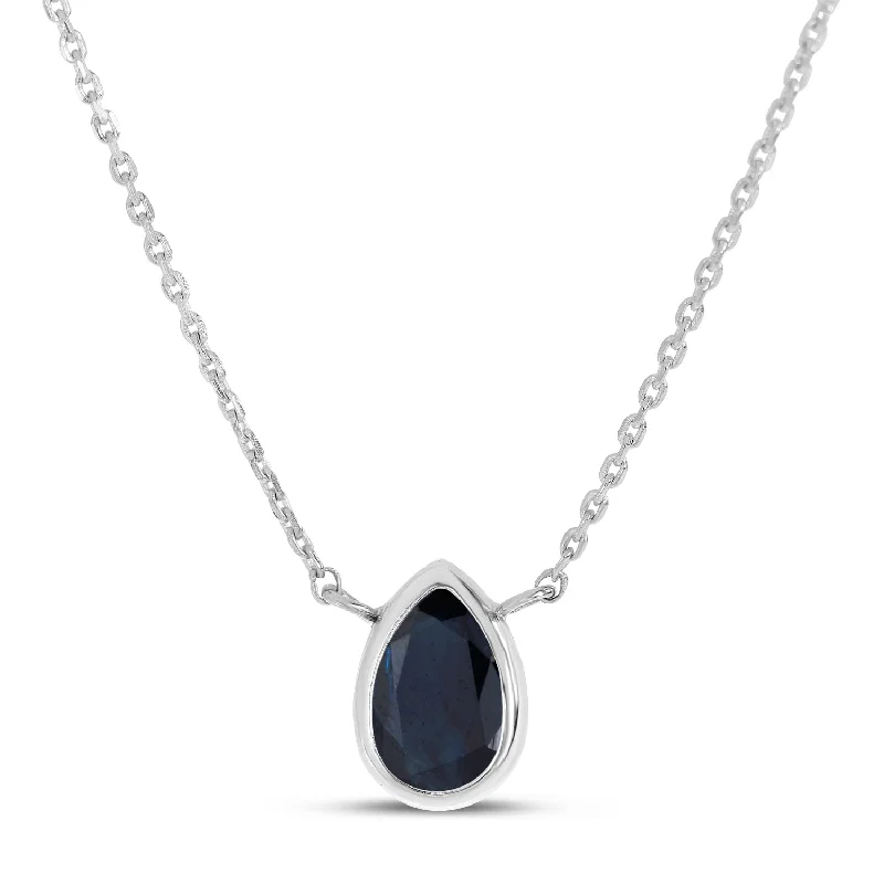 Women’s layered necklaces-14K White Gold 6x4mm Pear Shaped Sapphire Birthstone Necklace