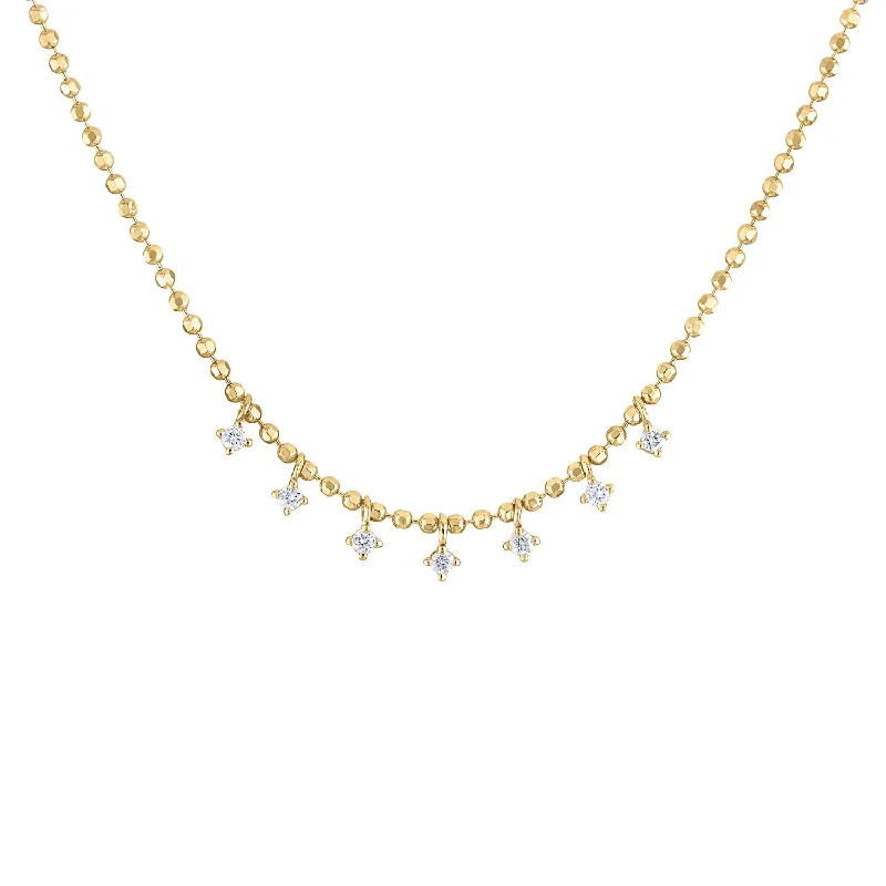 Statement necklaces for women with crystals-14KT GOLD DIAMOND MINI PRONG DROP BALL NECKLACE