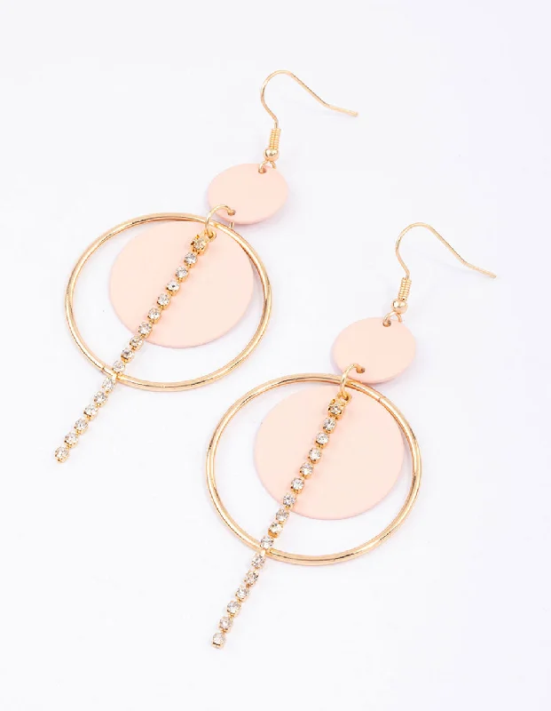 Trendy earrings for women with geometric shapes-Blush Open Disc Cup Chain Drop Earrings