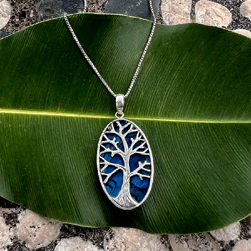 Custom necklaces with charms for women-Blue Abalone Tree Of Life Necklace - Sterling Silver, Indonesia