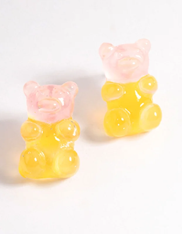 Affordable earrings for women with crystal accents-Yellow Ombre Teddy Stud Earrings