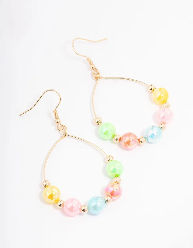 Women’s fashion earrings with modern designs-Gold Droplet Wire Beaded Hoop Earrings