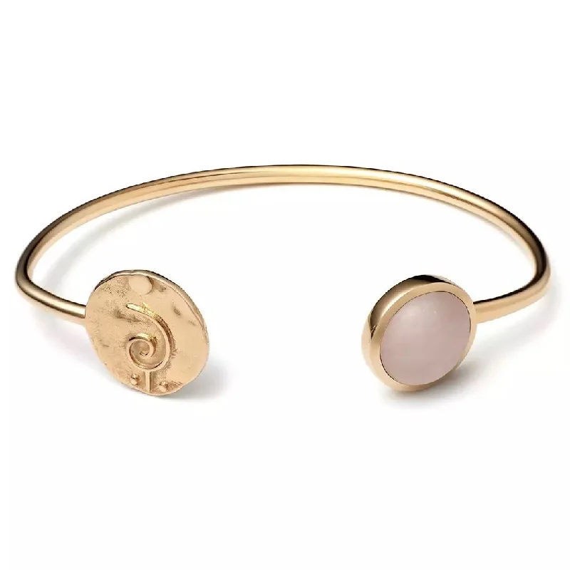 Women’s wide cuff bracelets-Cosmos Circle | Key Of Gratitude Silver Bangle w. Rose Quartz