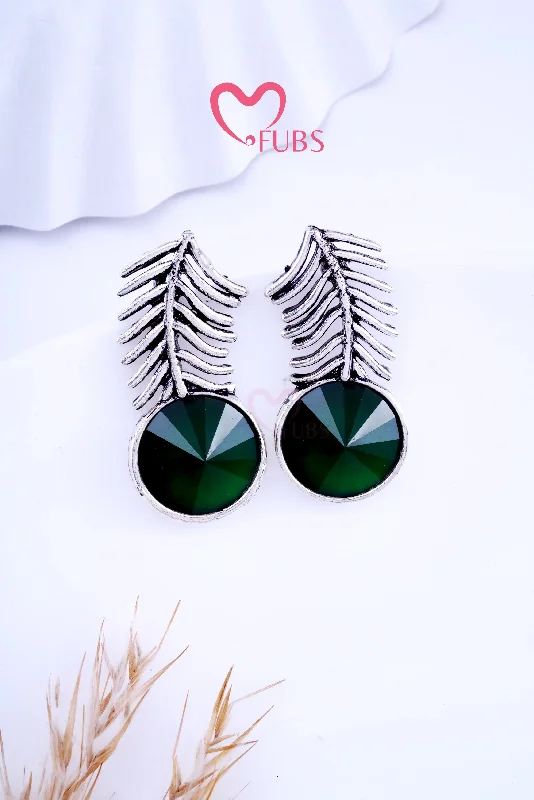 Simple yet chic earrings for women-Green Leafy Oxidized Hook Earrings