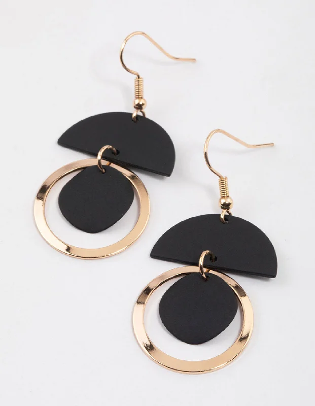 Women’s earrings with floral designs-Black Semi-Precious & Open Circle Drop Earrings