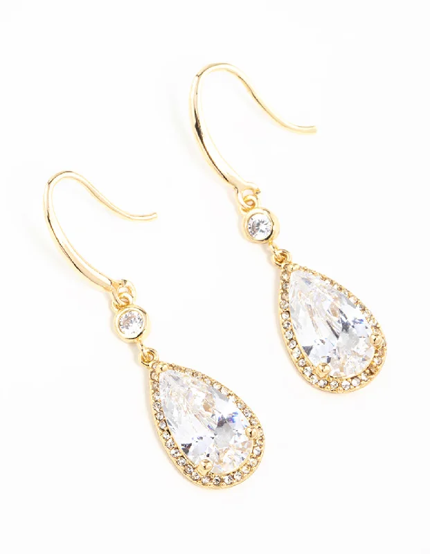 Luxury earrings with emerald stones-Gold Plated Pear Cut Cubic Zirconia Drop Earrings