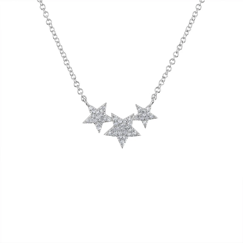 Stunning crystal necklaces for women-14KT GOLD DIAMOND THREE STAR NECKLACE