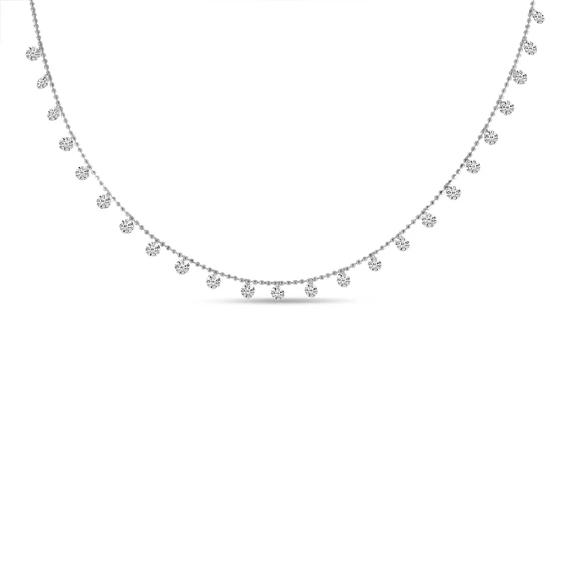 Classic women’s pearl necklaces-14K White Gold 1.20ct. 24 Stone Dashing Diamond Necklace