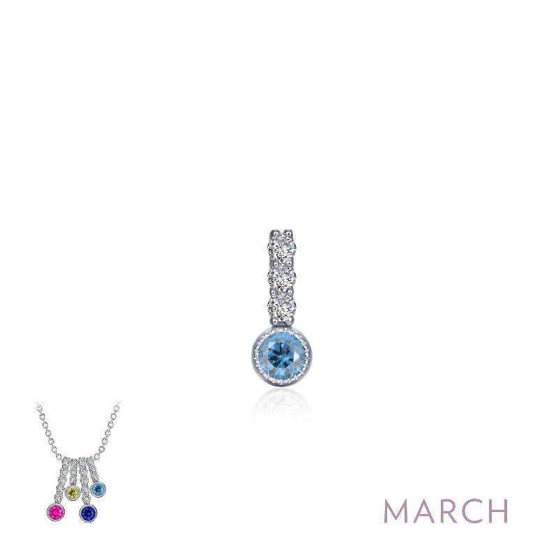 Simple necklaces with charms for women-Lafonn March Birthstone Simulated Diamond & Aquamarine Small Love Pendant BP002AQP