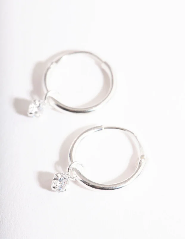 Beautiful hoop earrings with diamonds-Sterling Silver Diamante Dangle Hoop Earrings