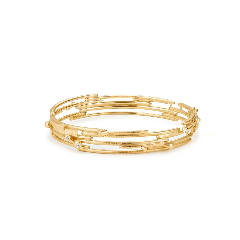 Affordable bracelets for women with mixed metals-BoHo 18K Gold Bangle w. Diamonds