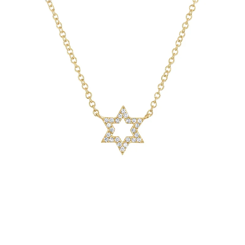 Personalized necklaces with engraving-14KT GOLD DIAMOND OPEN STAR OF DAVID NECKLACE