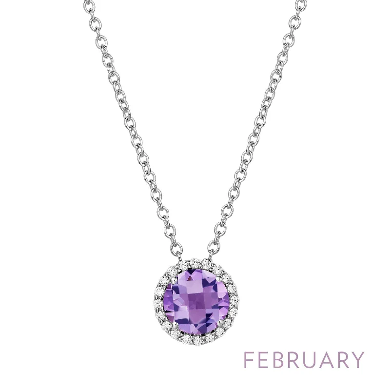 Women’s choker necklaces with diamonds-Lafonn Simulated Diamond & Genuine Amethyst Birthstone Necklace - February BN001AMP