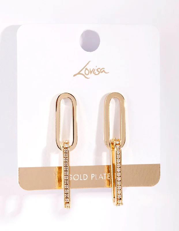 Unique earrings with engraved designs-Gold Plated Drop Earrings