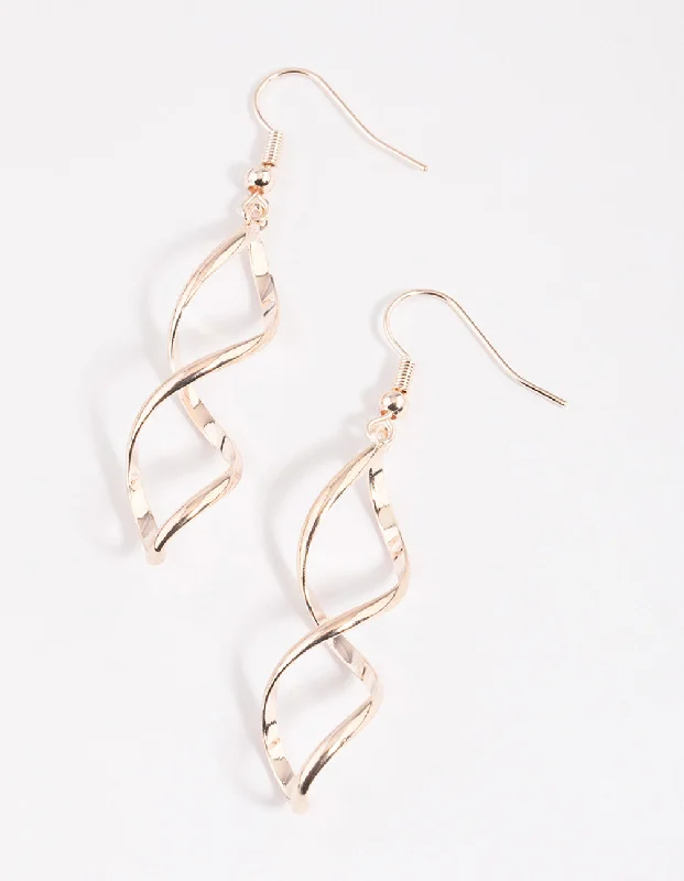 Fashionable earrings with intricate details-Rose Gold Spiral Drop Earrings