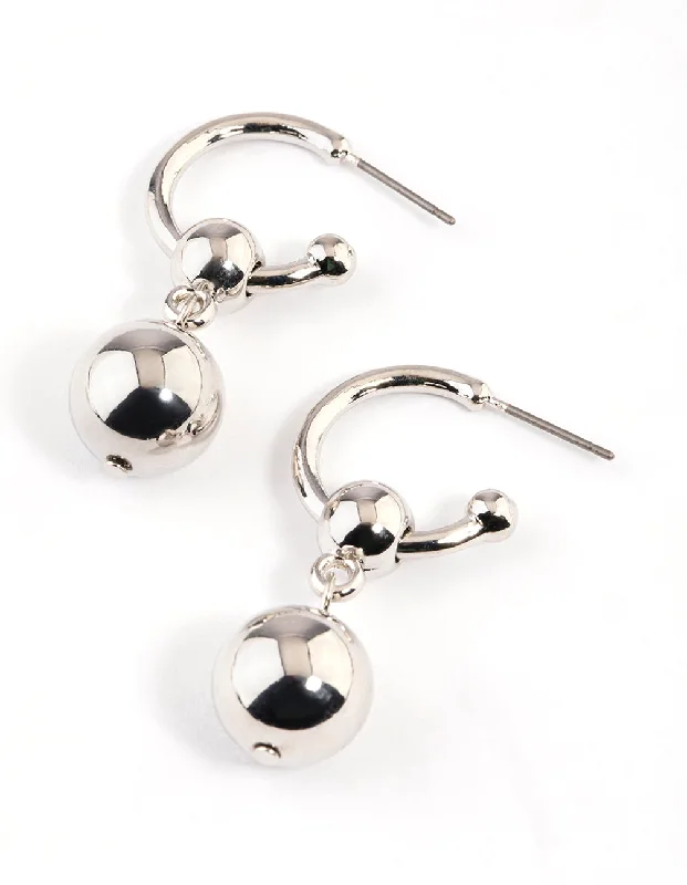 Women’s statement earrings with large stones-Silver Orb Drop Hoop Earrings