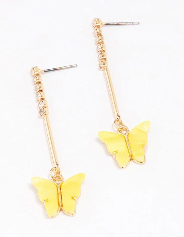 Elegant drop earrings with diamonds-Gold Cupchain Butterfly Drop Earrings