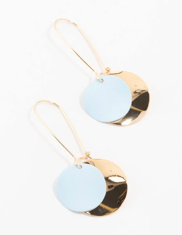 Personalized earrings for women with initials-Gold & Blue Long Hawker Double Disc Drop Earrings