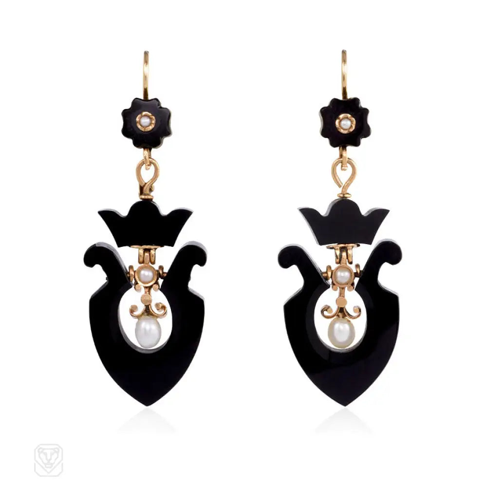 Luxury pearl earrings for women-Antique onyx urn earrings