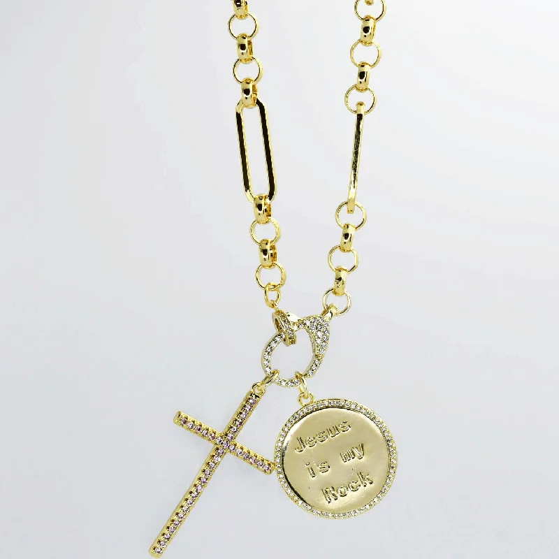 Personalized necklaces for women-Jesus is my Rock Gold Necklace I-27