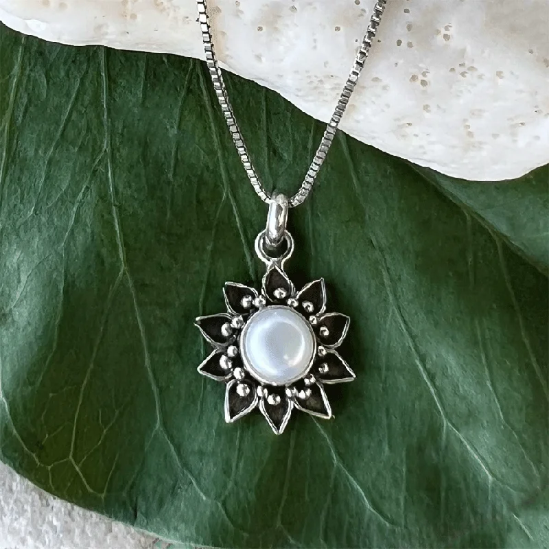 Timeless gold necklaces for women-Filigree Flower Pearl Necklace - Sterling Silver, Indonesia