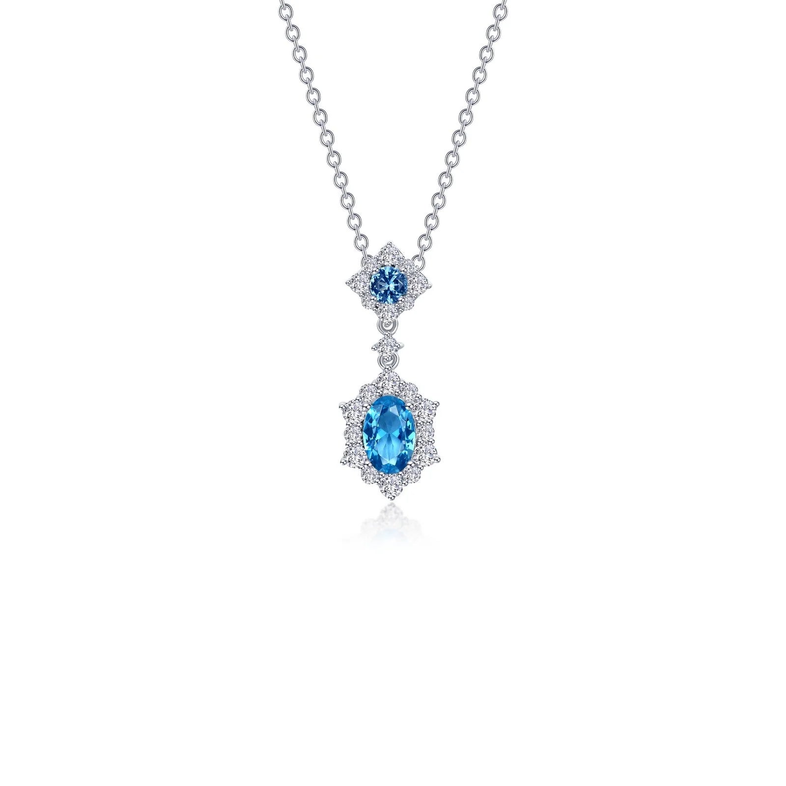 Women’s necklaces with matching rings-Lafonn Simulated Diamond & Blue Topaz Oval Halo Necklace N0322BTP20