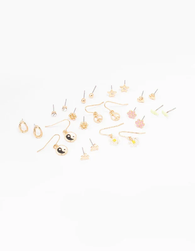 Women’s statement earrings with large stones-Gold Puzzle Star Earring 12-Pack