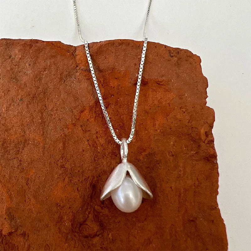 Unique necklaces with engraved designs-Acorn Pearl Necklace - Sterling Silver, Indonesia