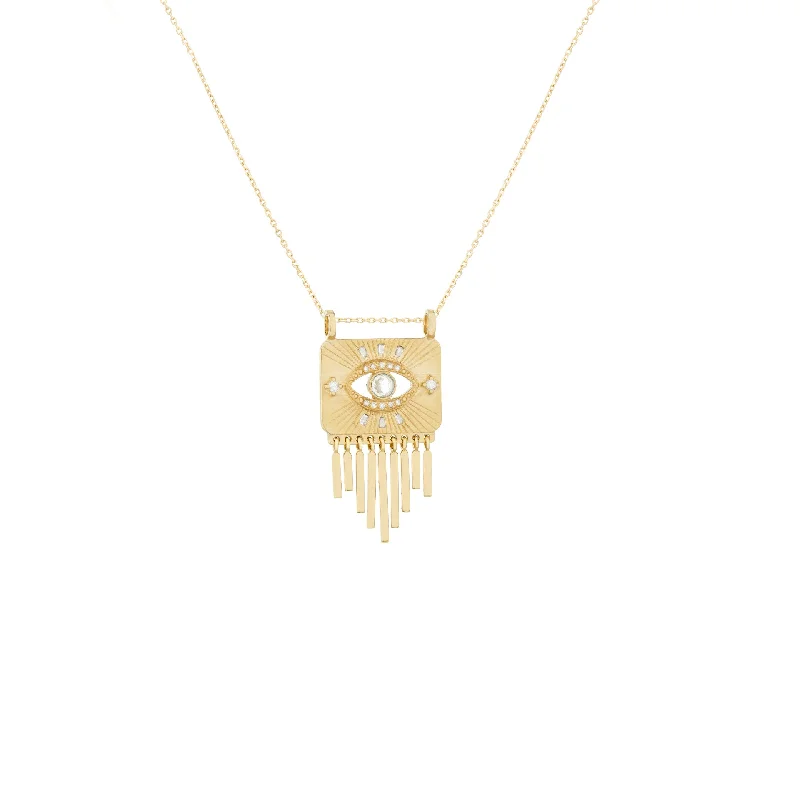 Elegant silver necklaces with diamonds-Diamond Eye Plate Necklace