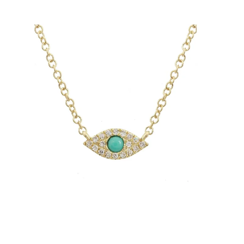 Stunning necklaces with tanzanite stones-Diamond Turquoise Evil Eye Necklace