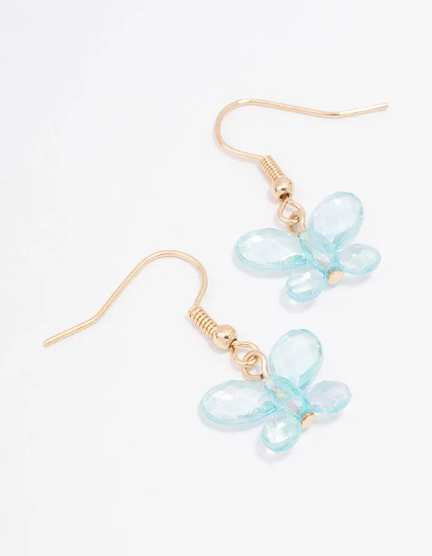 Chic earrings with diamond embellishments-Blue Butterfly Drop Earrings