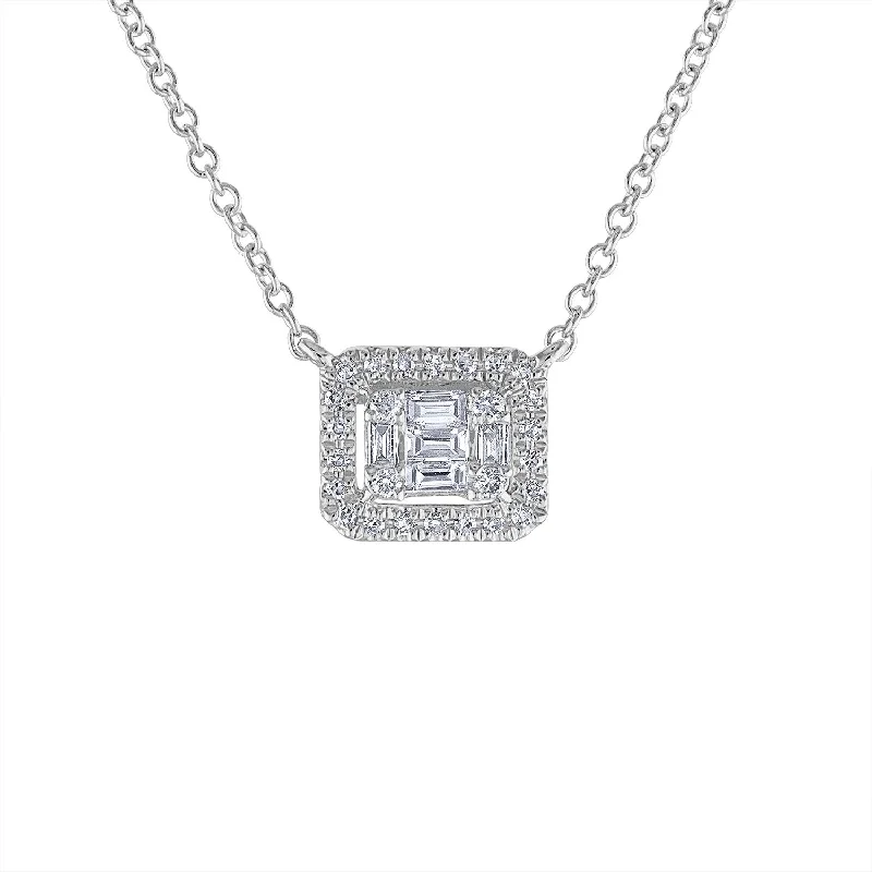 Personalized silver necklaces for women-14KT GOLD SMALL DIAMOND BAGUETTE RECTANGLE NECKLACE