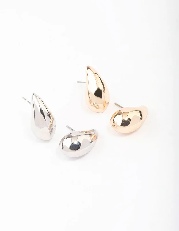 Trendy earrings with mixed metals-Gold & Silver Two-Toned Teardrop Earring Pack