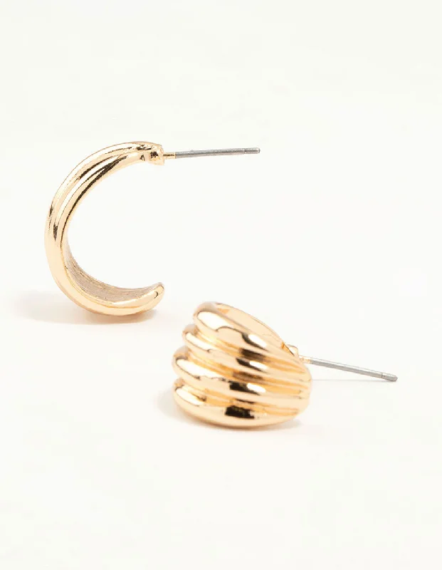 Affordable earrings for women with crystal accents-Gold Ridge Huggie Hoop Earrings