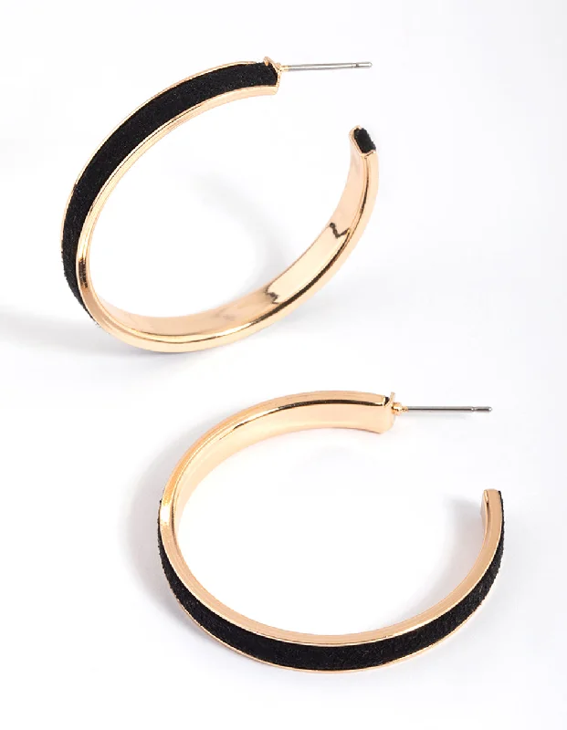 Trendy earrings for women with geometric shapes-Black Glitter Hoop Earrings