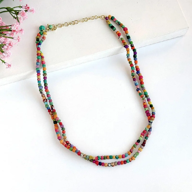 Luxurious necklaces for women with pearls-Recycled Sari Two Strand Necklace, India