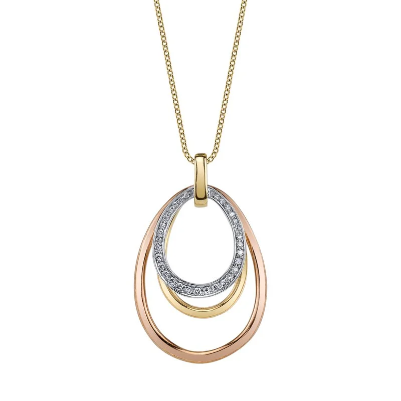 Women’s layered necklaces with beads-14K Tri-Tone Gold 0.16ct. Diamond Teardrop Fashion Necklace