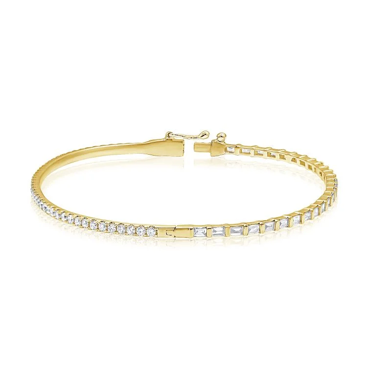 Women’s wide cuff bracelets-Baguette and Pave Double Sided Diamond Tennis Bangle