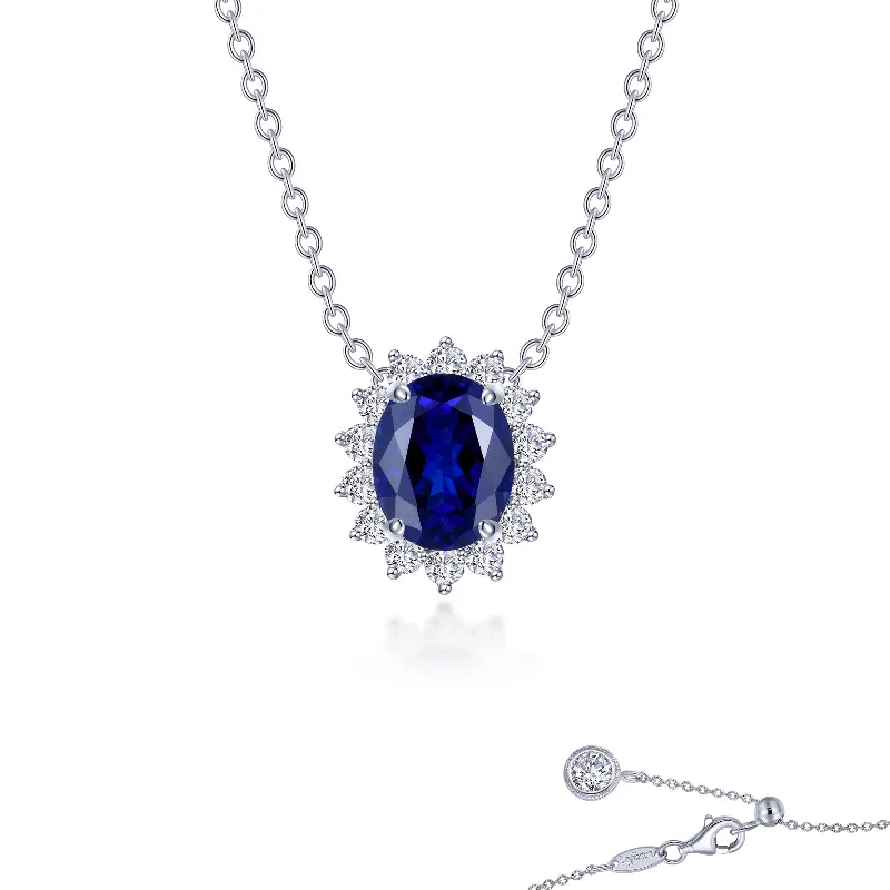 Affordable gold necklaces for women-Lafonn Simulated Diamond & Fancy Lab Grown Sapphire 3.35ct. Halo Necklace SYN024SP20