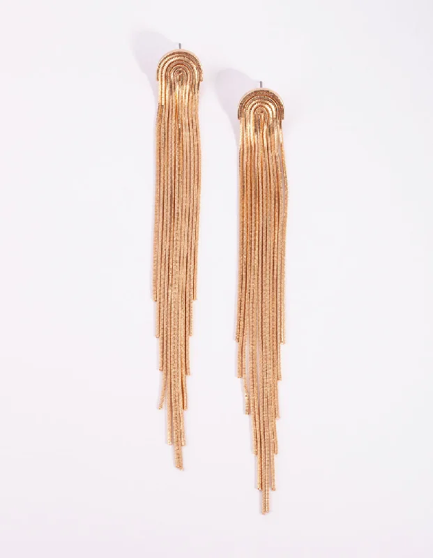 Elegant drop earrings with diamonds-Gold Waterfall Cupchain Earrings