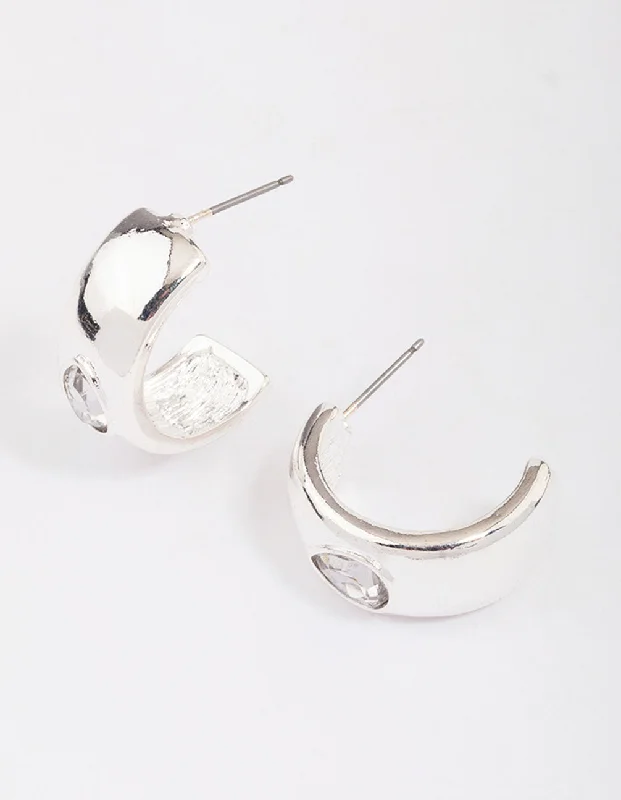 Unique statement earrings for women-Silver Encased Pear Diamante Hoop Earrings