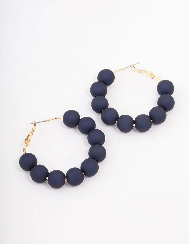 Affordable stud earrings for women-Black Rubber Ball Hoop Earrings