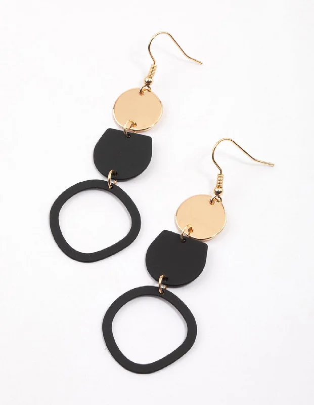 Vintage-style earrings for women-Gold Graduating Mixed Disc Drop Earrings