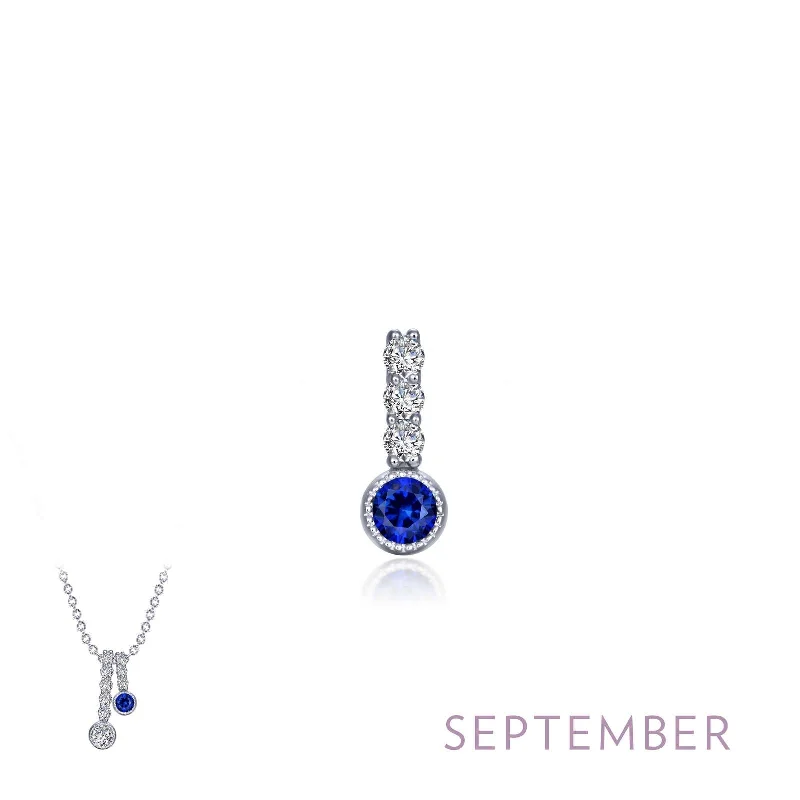 Elegant diamond necklaces for women-Lafonn September Birthstone Simulated Diamond & Sapphire Small Love Pendant BP002SAP