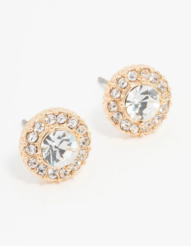 Chic earrings for women with crystal details-Gold Halo Bohemia Czech Crystal Stud Earrings