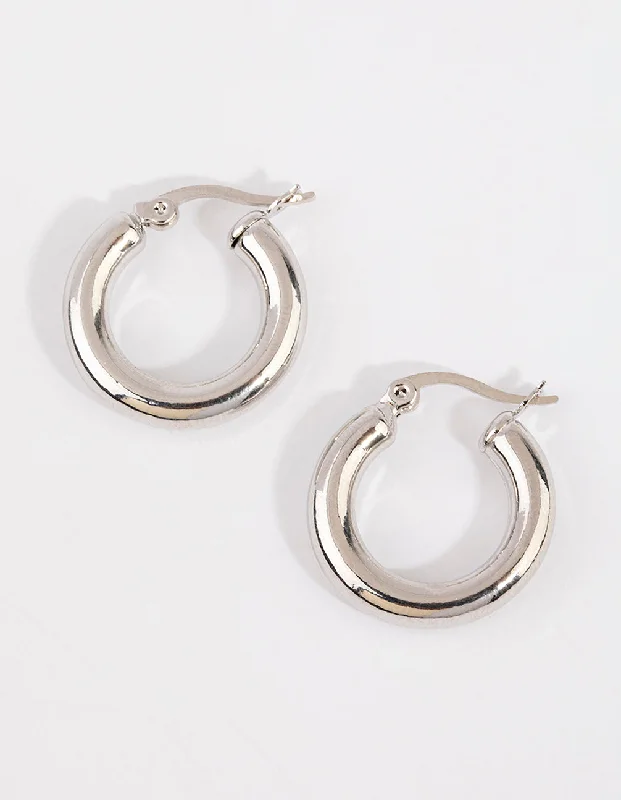 Stylish gold hoop earrings for women-Silver Simple Circle Hoop Earrings