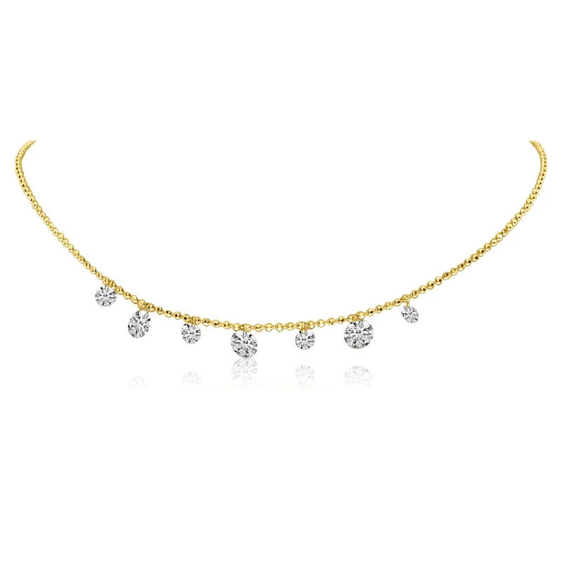 Stunning sapphire necklaces for women-14K Yellow Gold 0.65ct. 7 Stone Dashing Diamond Necklace