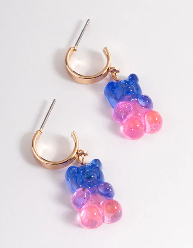 Stylish gold hoop earrings for women-Purple Ombre Candy Bear Huggie Earrings